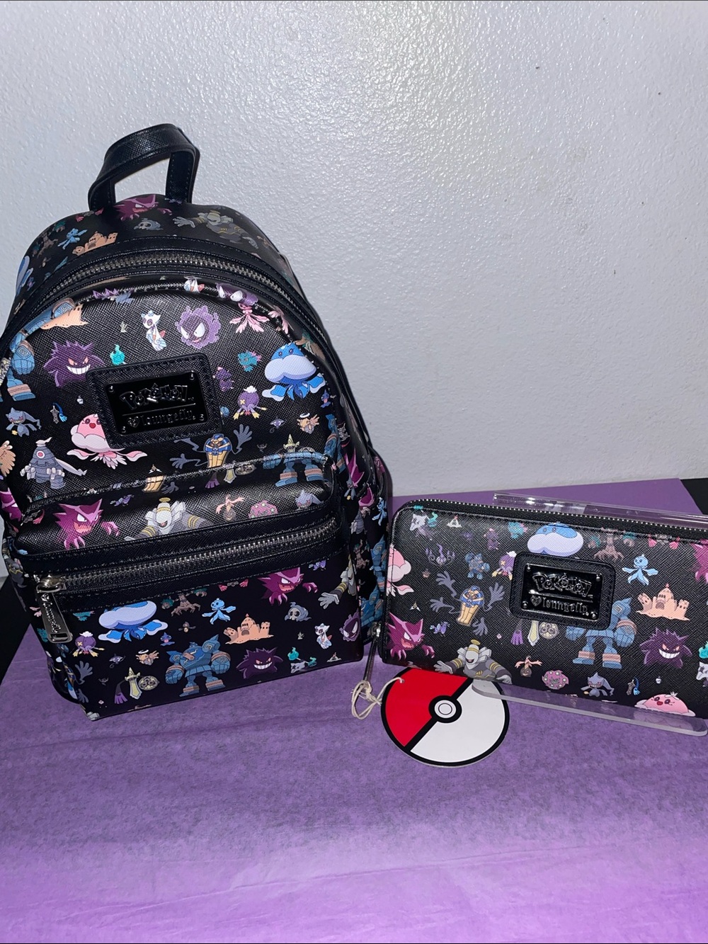💜 OG Heart Logo Loungefly Pokemon Ghost Type Pokemon AOP Mini Backpack & Wallet